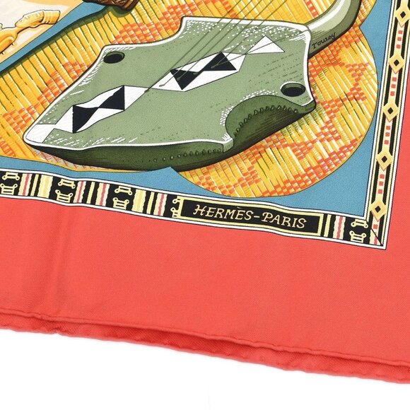 Hermes Scarf Carre 90 Au Son du Tam Tam Red Small Good - Picture 3 of 5